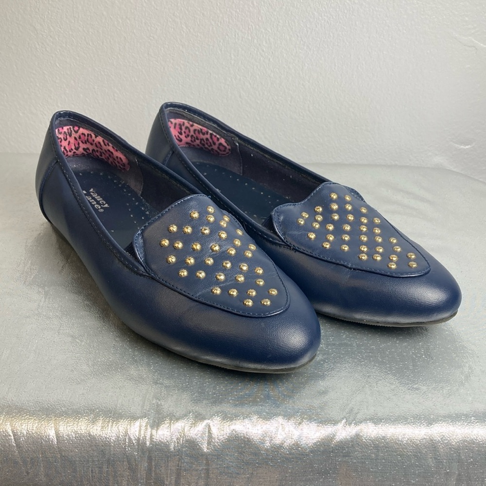 Valley Lane Dark Blue Loafers with Gold Studs Sz 8